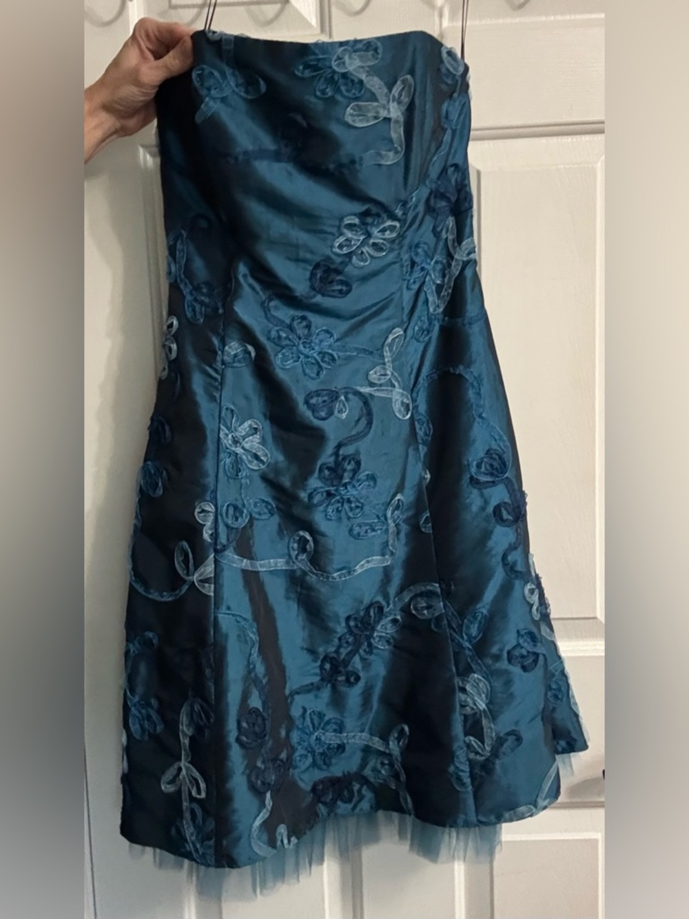 Vintage Jessica McClintock Teal Taffeta Strapless Mini Dress